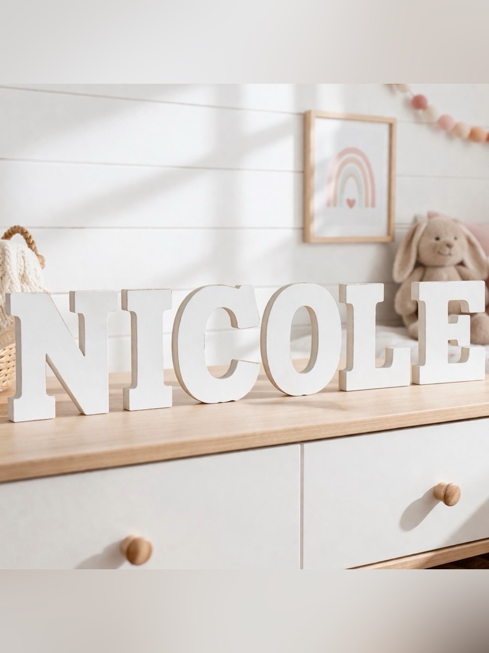 Nicole White Wooden Letters 9” Block Name Sign Decor Nursery Wall Art